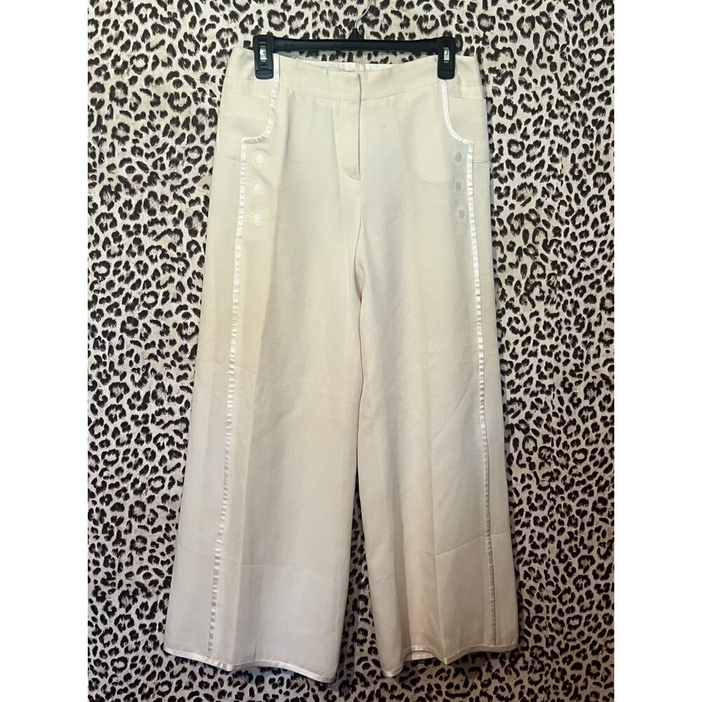 $829 Zac Posen Women's Ivory Silk Wide Leg High Rise Trousers Dress Pants Size 6